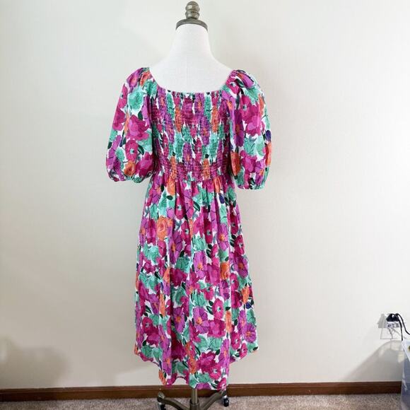 Baltic Born Pink Floral Print Dress Sz Large Square Neck Pockets Balloon Sleeve - Picture 5 of 10